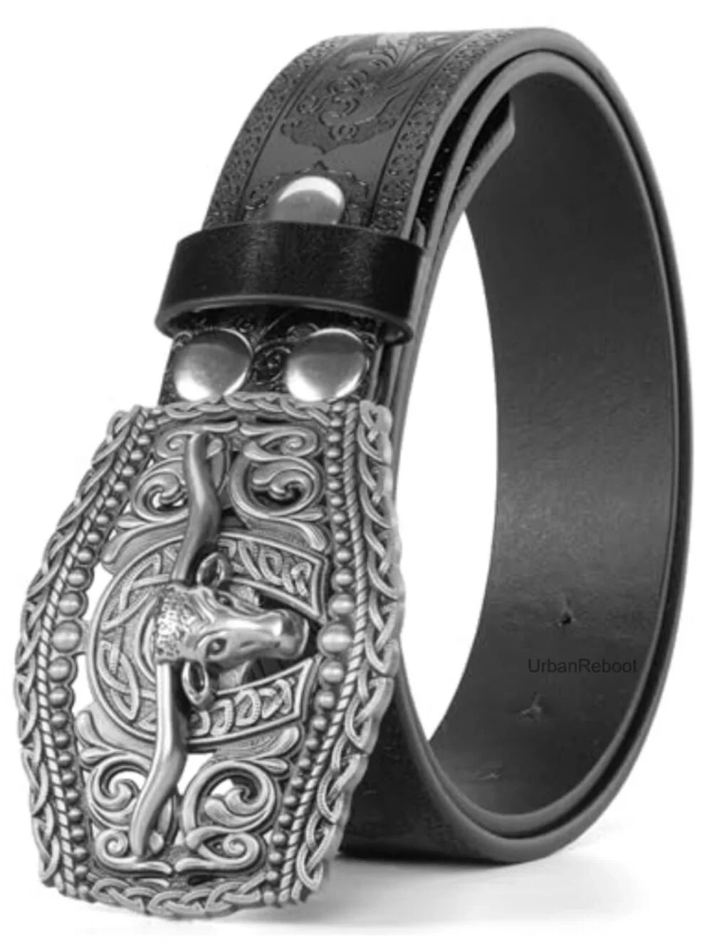 Western Cowboy PU Leather Belt Floral Engraved Buckle